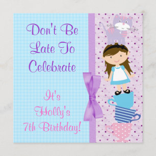 Alice i underlandet Brunette Birthday Firande Inbjudningar
