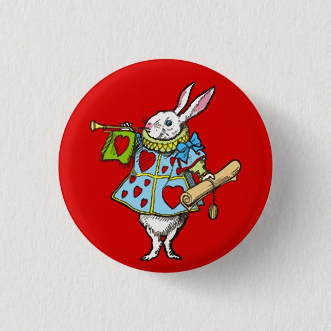 Alice i underlandet ~ Button Rabbit Red Hearts Knapp (Framsida)