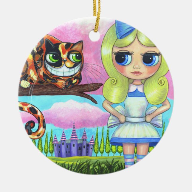 Alice i underlandet Cheshire Cat Cute Julgransprydnad Keramik (Framsidan)