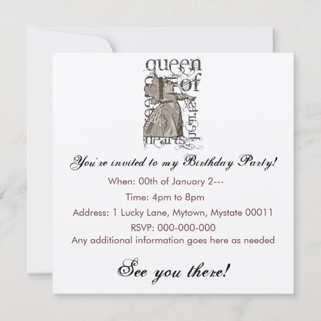 Alice i underlandet Drottning av hjärtgrunge (enke Inbjudningar (Framsida)