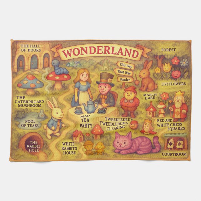 Alice i Underlandet - fantasifull karta Kökshandduk (Horisontell)