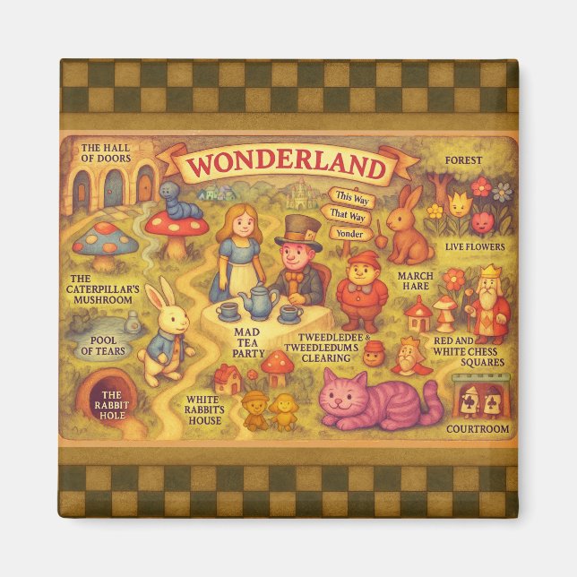 Alice i Underlandet - fantasifull karta Magnet (Framsidan)
