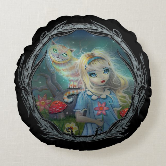 Alice i Underlandet Fantasykonst av Molly Harrison Rund Kudde (Framsidan)