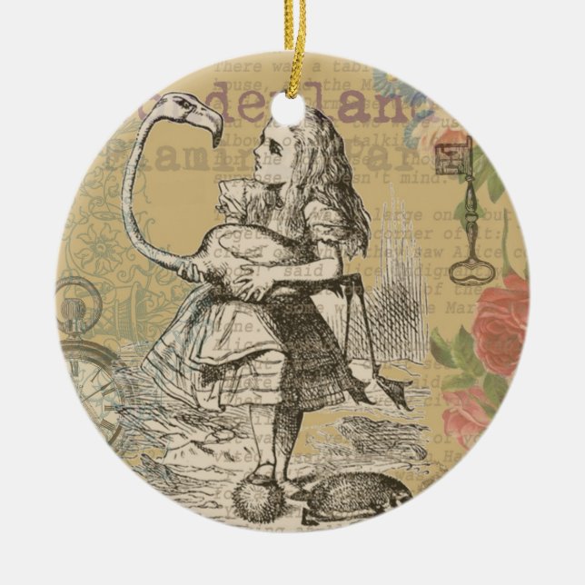 Alice i Underlandet Flamingo Klassiker Julgransprydnad Keramik (Framsidan)