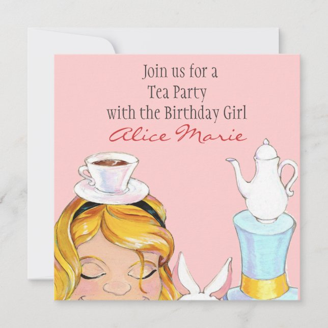 Alice i underlandet, födelsedagen i Tea Party Inbj Inbjudningar (Framsida)