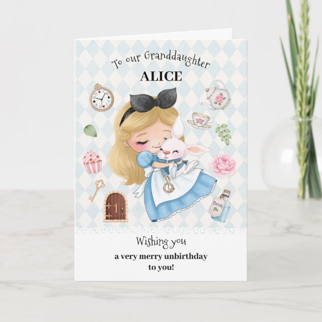 Alice i Underlandet Glad Obursdag Gratulationskort Kort (Framsida)