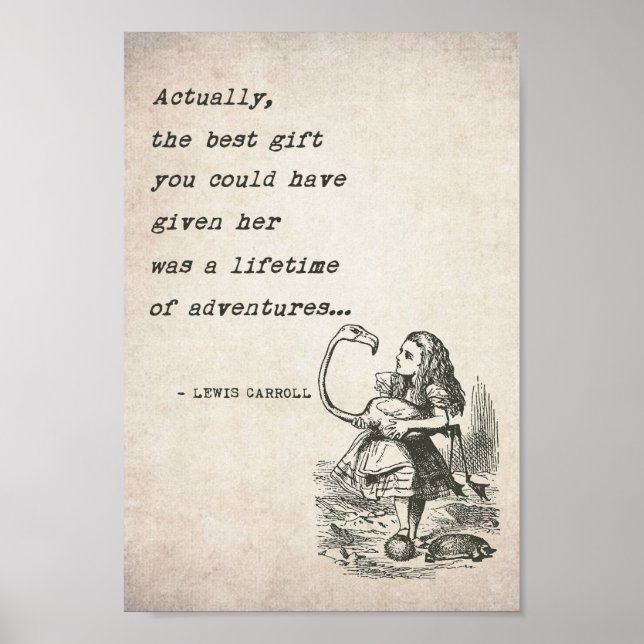 Alice I Underlandet Med Flamingoäventyrcitat Poster (Framsidan)