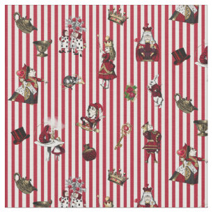 Alice i underlandet på Crimson/White Stripe Tyg