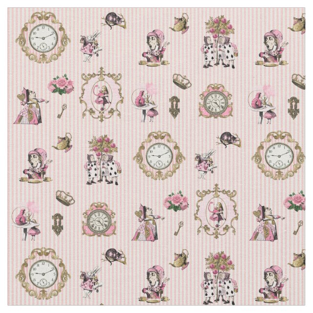 Alice i underlandet på pastelliserad Rosa/vit stri Tyg (Närbild)