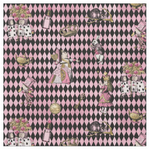 Alice i underlandet på rosa och svart harlequin tyg