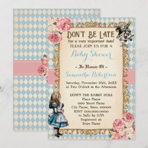 Alice i Underlandet Rosa Blommor Baby Shower Inbjudningar