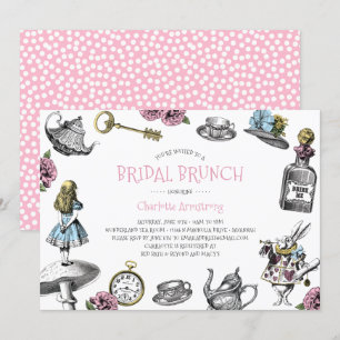 Alice i Underlandet Rosa Bröllopsbrunch Inbjudningar