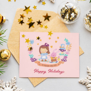 Alice i Underlandet söt akvarell rosa foto Julkort