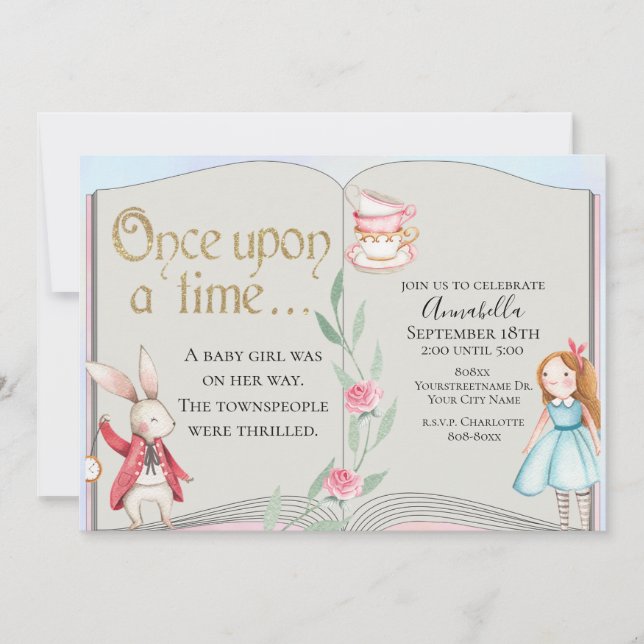 Alice i Underlandet Storybook Vattenfärg Inbjudningar (Framsida)