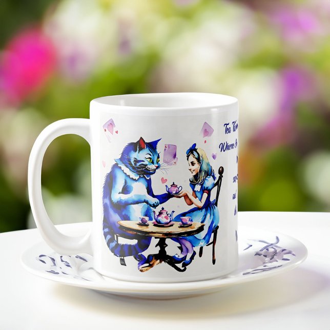 Alice i underlandet Tema party favors Kaffemugg (Alice in wonderland themed party favors personalized name coffee mug Cheshire cat and Alice tea time)
