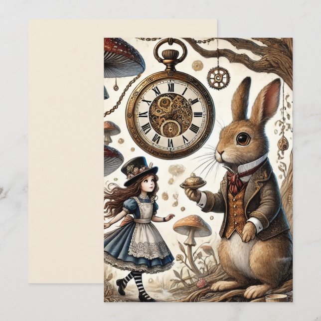 Alice i Underlandet vita kaninen Julkort (Fram/baksida)