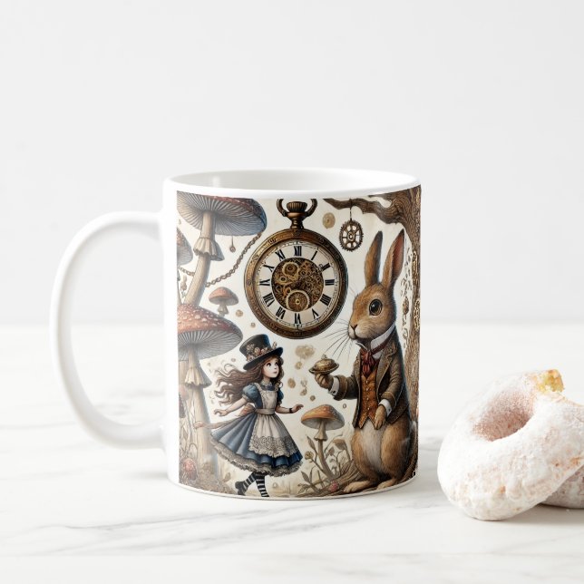 Alice i Underlandet vita kaninen Kaffemugg (Med munk)