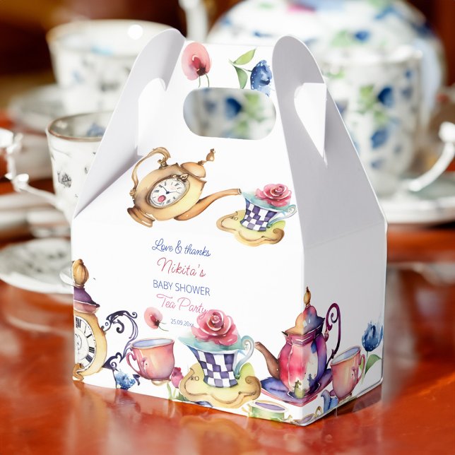 Alice i underlandets tefest för babydusch presentaskar (Alice in wonderland baby shower tea party favors personalized favor box elegant vintage tea party)