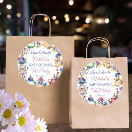 Alice i underlandets tefest för babydusch runt klistermärke