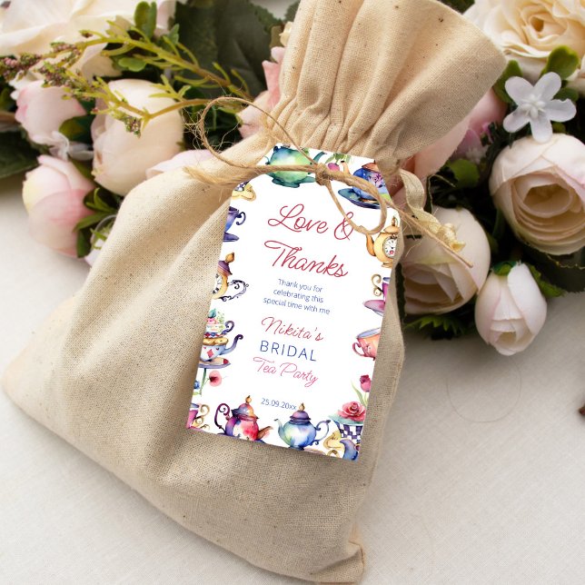 Alice i underlandets tefest för möhippa presentetikett (Alice in wonderland bridal shower tea party thank you favor gift tags whimsical watercolor elegant)