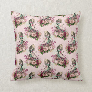 Alice i underlandets Vintage Blommigt Rosa Kudde
