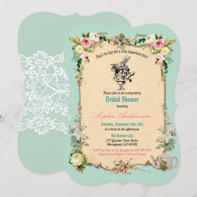 Alice i underlandinbjudningskort för inbjudningar (Fram/baksida)