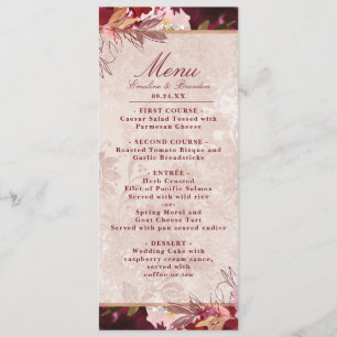 Alice i underlands Elegant Vintage Blommigt Dinner Meny