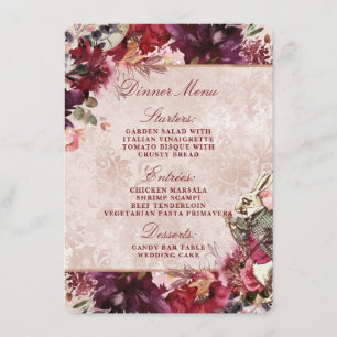 Alice i underlands Elegant Vintage Blommigt Dinner Meny