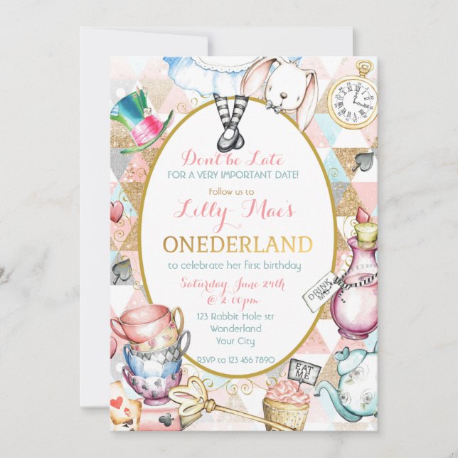 Alice i underlandsinbjudan, första födelsedagen inbjudningar (Framsida)