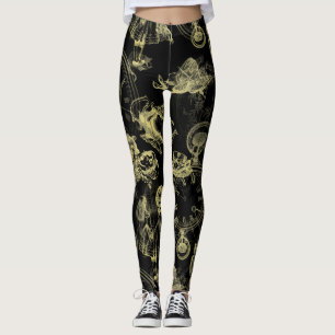 Alice i underlandTeaTime svart guld- damasker Leggings