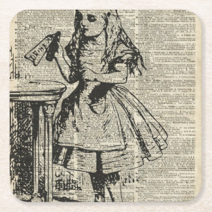 Alice i underlandvintage stencilerar på den underlägg papper kvadrat
