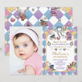 Alice i Wonderland 1:a födelsedag Onederland Foto Inbjudningar