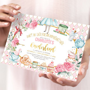 Alice i Wonderland 1:a födelsedag Tea Party Inbjudningar