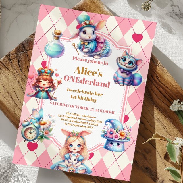Alice i Wonderland 1:a födelsedagen Onederland Inbjudningar (Skapare uppladdad)