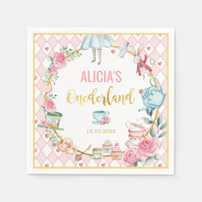 Alice i Wonderland 1st Birthday Onederland Party Pappersservett (Framsidan)