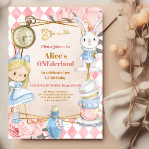 Alice i Wonderland 1st Birthday Onederland Tea Inbjudningar