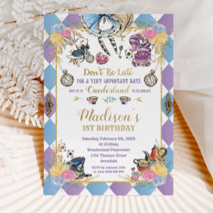 Alice i Wonderland 1st Birthday Onederland Tea Inbjudningar