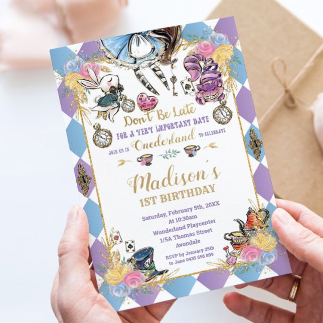 Alice i Wonderland 1st Birthday Onederland Tea Inbjudningar (Skapare uppladdad)