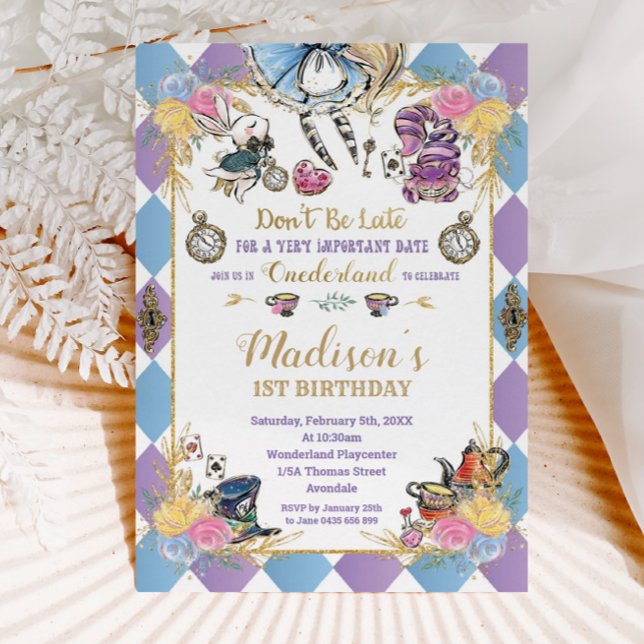 Alice i Wonderland 1st Birthday Onederland Tea Inbjudningar (Skapare uppladdad)
