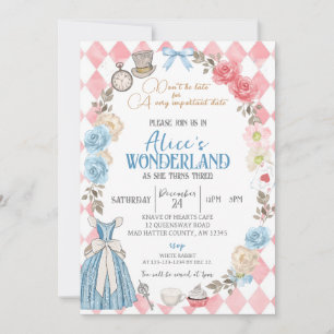 Alice i Wonderland, 3:e födelsedagstalen Tea Party Inbjudningar