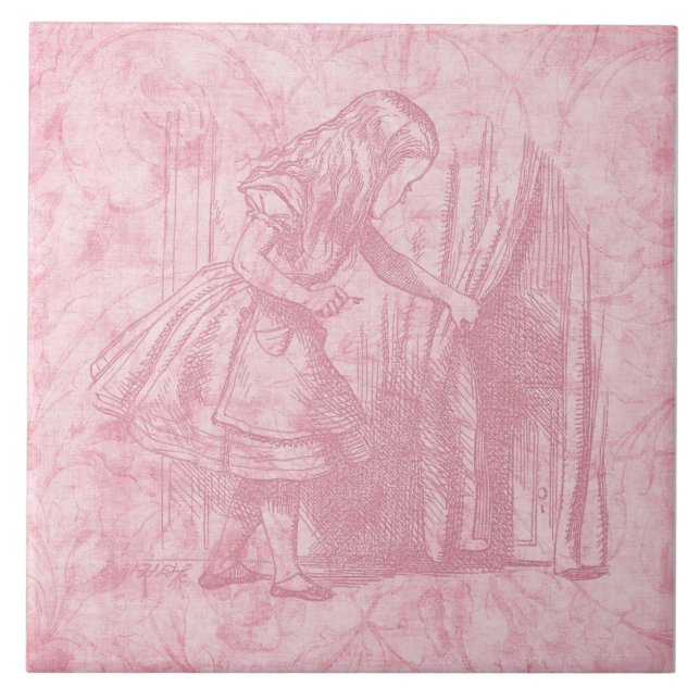 Alice i Wonderland Alice Finds Door Blommigt Art Kakelplatta (Framsidan)