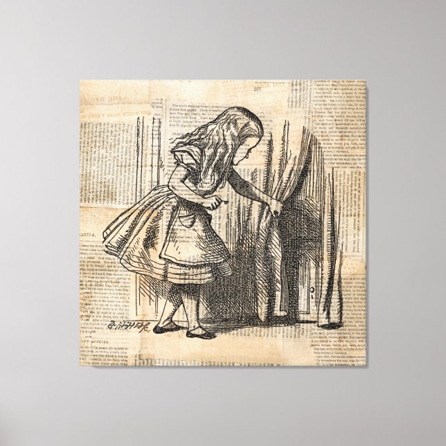 Alice i Wonderland Alice Pulls Curtain Art Canvastryck (Framsida)