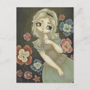 Alice i Wonderland art vycard pratar blommor Vykort
