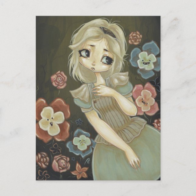 Alice i Wonderland art vycard pratar blommor Vykort (Framsida)