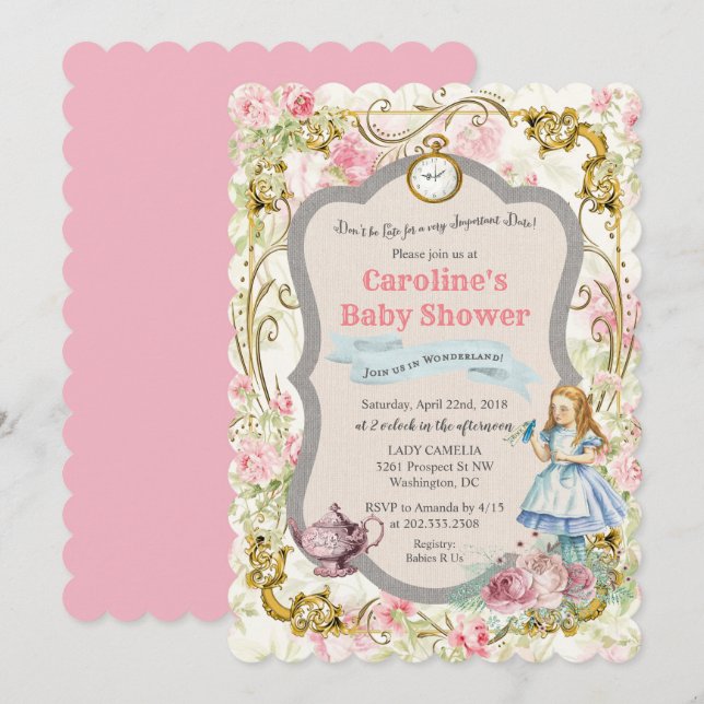 Alice i Wonderland Baby Shower-inbjudan Inbjudningar (Fram/baksida)