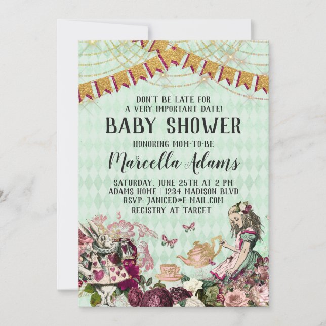 Alice i Wonderland Baby Shower-inbjudan Inbjudningar (Framsida)