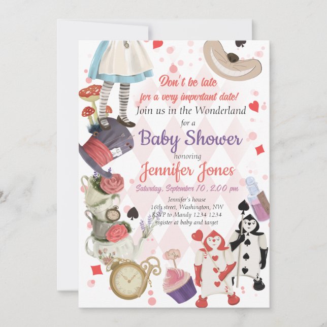 Alice i Wonderland Baby Shower-inbjudan Inbjudningar (Framsida)