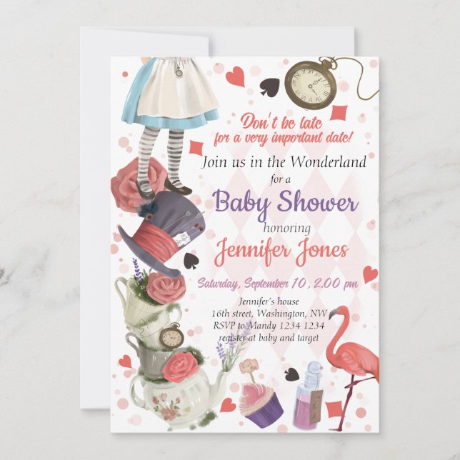 Alice i Wonderland Baby Shower-inbjudan Inbjudningar (Framsida)