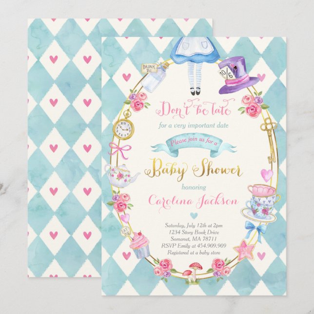 Alice i Wonderland Baby Shower-inbjudan Inbjudningar (Fram/baksida)