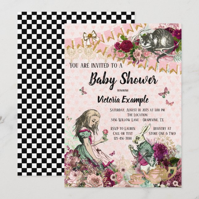Alice i Wonderland Baby Shower-inbjudningar Inbjudningar (Fram/baksida)